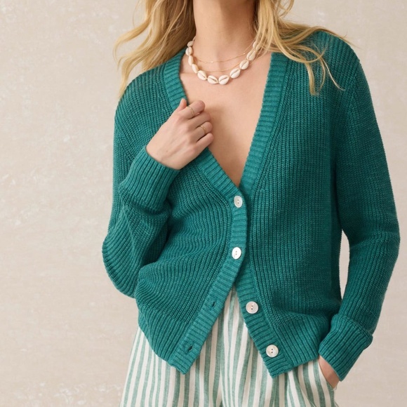 Faherty Miramar Linen Deep Jungle Cardigan Sweater Women's Size M New With Tag - Picture 1 of 4